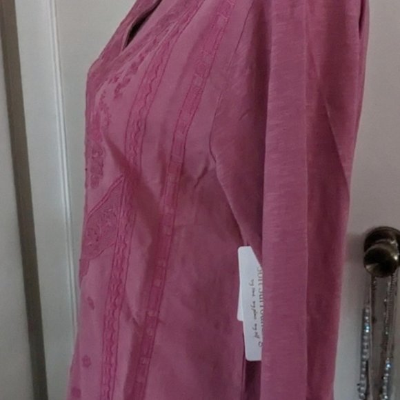Soft Surroundings Coconut Dreams Mellow Mauve M and S NWT embroidered top $80 - Picture 8 of 8